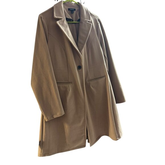 Torrid Size 0 Women's Ponte Coat Camel Color Longline Blazer Style Button-Front - Picture 5 of 8
